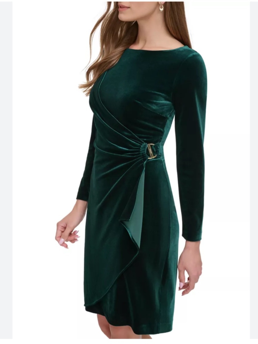 DKNY women's green velvet wrap midi dress Size 8